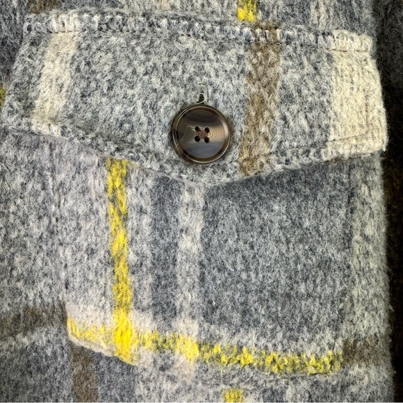 Only Wool-Blend Grey Yellow Plaid Long Shacket Size Medium - Picture 7 of 16